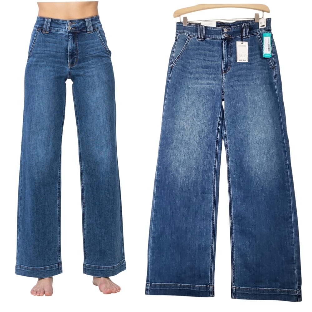 Judy Blue High Rise Double Button Wide Leg Denim Jeans Cotton Blend Stretch 30"